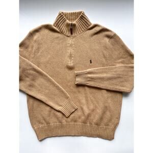 Men's Ralph Lauren Tan Knit Quarter Zip Sweater Pima Cotton Size Large